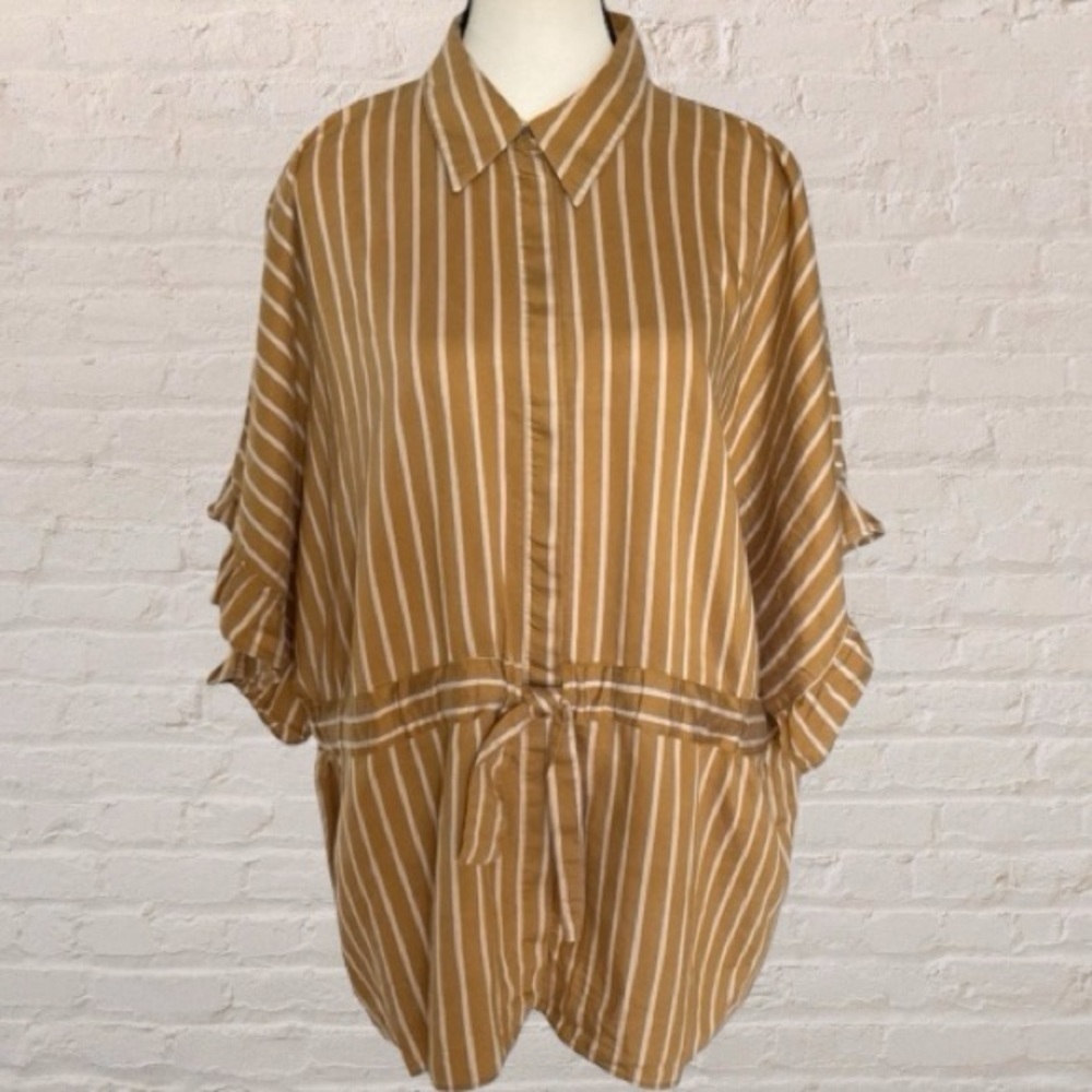 $10 add on Zara Woman tie waist Blouse XL Mustard yellow & White Striped